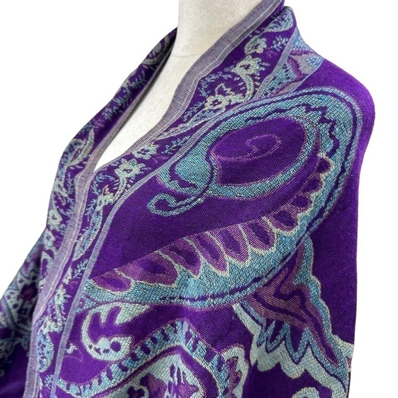 Huge Purple and Light Blue Paisley Scarf Wrap - Picture 4 of 11